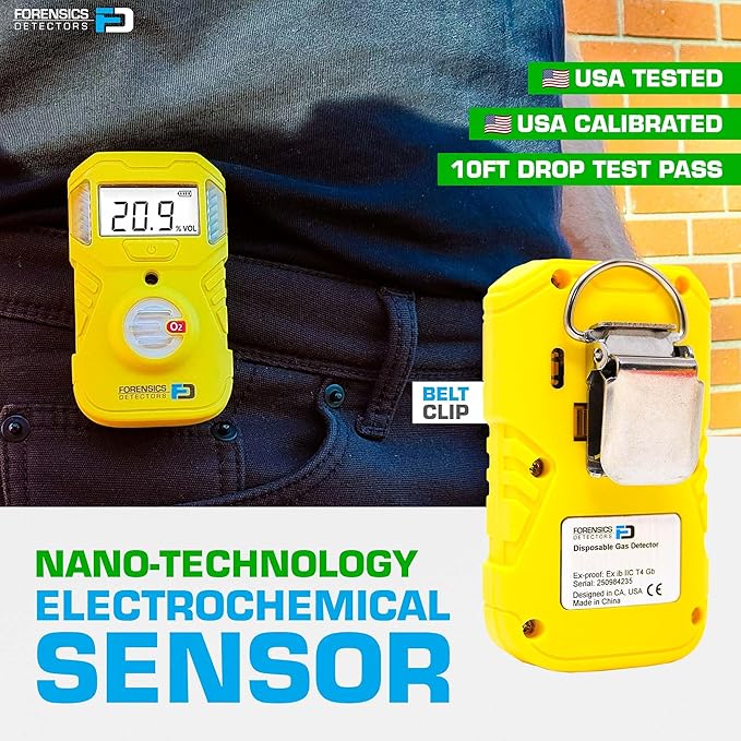 Oxygen Detector | OSHA Alarms | 2-Year Battery Life | 10ft Drop Test Pass | IP67 Waterproof | USA NIST Calibrated