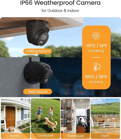 Anlapus 4K Home Security Camera System Outdoor Indoor, H.265+ 8CH CCTV DVR with AI Human Vehicle Detection, 4 x Wired Surveillance Dome Camera, 80ft Night Vision, Audio Recording, Remote Access