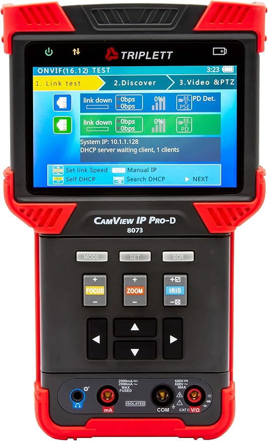 Triplett 8073 CamView IP Pro-D CCTV Camera Tester with Built-in DHCP Server - IP, AHD 2.0, HD-TVI 3.0, HD-CVI 3.0