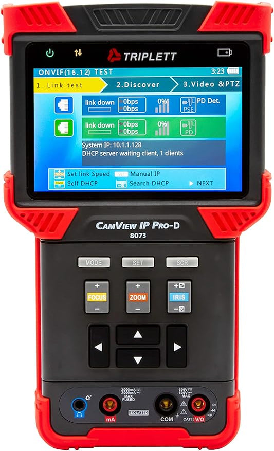 Triplett 8073 CamView IP Pro-D CCTV Camera Tester with Built-in DHCP Server - IP, AHD 2.0, HD-TVI 3.0, HD-CVI 3.0