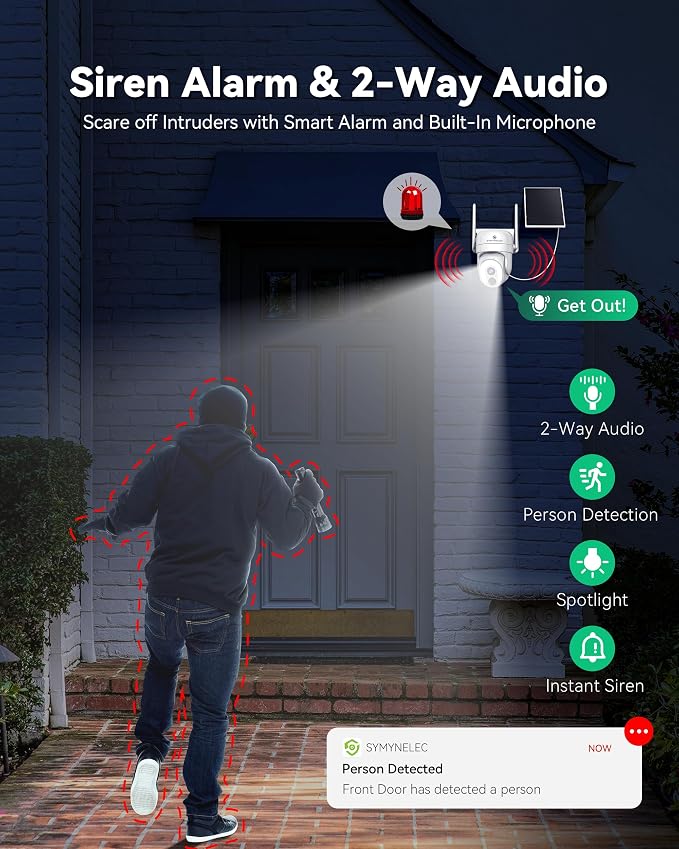 SYMYNELEC 2.4/5GHz Solar Security Cameras Wireless Outdoor, 100% Wire-Free