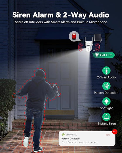 SYMYNELEC 2.4/5GHz Solar Security Cameras Wireless Outdoor, 100% Wire-Free