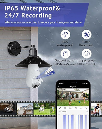 Hugolog 3K 5MP Light Bulb Security Cameras Wireless Outdoor-2.4GHz Cameras for Home Security Indoor with AI Sound Processing&Motion Detection,Color Night Vision,Auto Tracking,Siren Alarm,2-Way Talk
