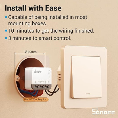 SONOFF ZigBee Smart Light Switch, SONOFF Zigbee Hub Required, Interruptor Inteligente Voice Control with Alexa & Google Home, Neutral Line Required Smart Home Device, Zigbee Switch ZBMINIR2 4-Pack