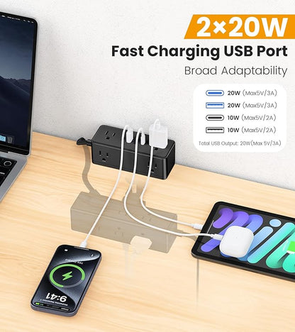 Dual Layer Desk Clamp Power Strip, Desktop Edge Mount Surge Protector with 15 AC Outlets & 4 USB Ports(20W USB-C), Ultra Thin Flat Plug & 15FT Power Cord for Office Home(ETL Listed)
