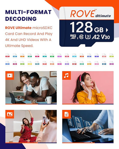 ROVE Ultimate Micro SD Card microSDXC 128GB Memory Card with USB 3.2 Type C Card Reader 170MB/s C10, U3, V30, 4K, A2 for Dash Cam, Android Smart Phones, Tablets, Games (Pack of 2)