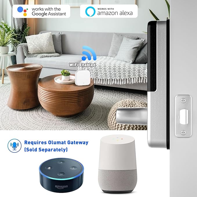 OLUMAT Smart Door Lock with WiFi Gateway, Keyless Entry Door Lock with Handle - Smart Locks for Front Door with Keypad - Fingerprint Locks with App Control - Auto Lock