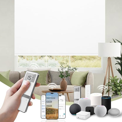 FineTell Motorized Blinds with Remote, 100% Blackout Roller Shades Compatible with Alexa,Apple Homekit,Google Home APP and Voice Control, Customized Electric Blinds (100% Blackout Pure White)
