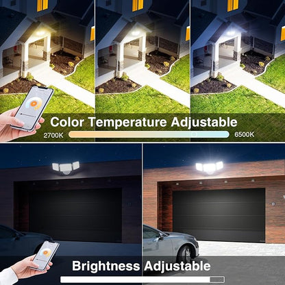 Onforu 100W Smart Flood Lights Outdoor, 3 Adjustable Heads, 9000LM Dimmable Hardwired Security Light, WiFi Alexa Control Floodlight, 2700K-6500K Tunable