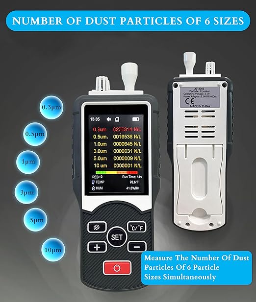 Air Quality Pollution Monitor, 0.3Μm to 10Μm Pm2.5 Dust Particle Counter Data Logger, Air Quality Tester for Indoor and Outdoor, Handheld Professional Pollution Meter, Dust Partic