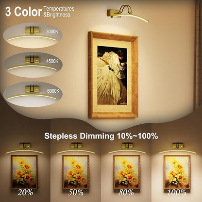 PAIHOME Picture Light for Wall Battery Operated, Rechargeable Magnetic Picture light with Smart Motion Sensor, Remote Dimmable & Timer, ‌16in Gold Wireless Art Lighting for Paintings Gallery Portraits