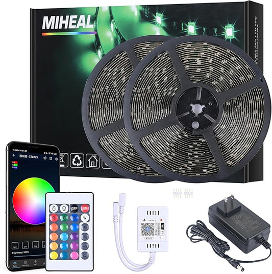 MIHEAL Led Light Strip, WiFi Wireless Smart Phone Controlled 65.6ft IP65Waterproof Strip Light Kit Black PCB 5050 LED Lights,Working with Android and iOS System,IFTTT