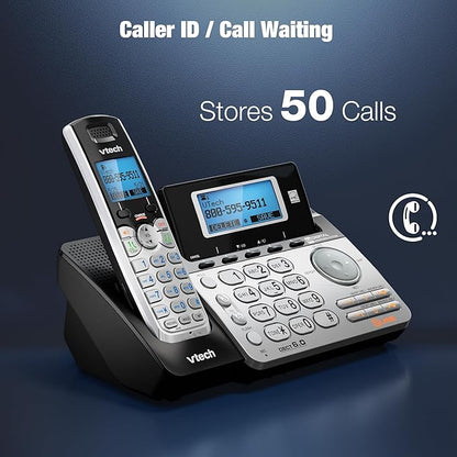 VTech 4-Handset 2-Line Cordless Phone for Small Business or Home with Answering System and Mailbox on Each Line, Caller ID/Call Waiting, Conference Call | DS6151 with 4 Handsets Bundle (Black/Silver)