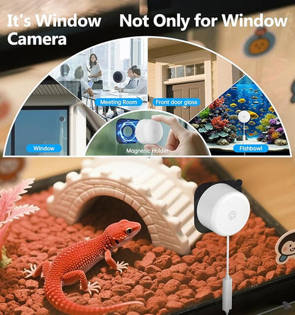 4MP 2K Window Security Camera, 5G & 2.4GHz WiFi Indoor Camera Wireless, Blacklight Color Night Vision Monitor Outside Window Cam Mount Glass, 24/7 Recording AI Motion Detection, Quick Magnetic Install