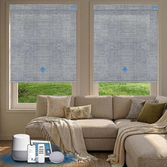 Motorized Blinds with Remote, Light Filtering Smart Blinds for Windows Automatic Roller Shades Compatible with Alexa, Motorized Shades Customized for Living Room Home Office (Smoky Grey)