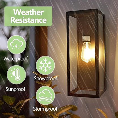 Outdoor Wall Sconce 2 Pack, 15" Outdoor Wall Lights Wall Mount, Matte Black Exterior Lighting Fixtures Anti-Rust Porch Lights with Clear Glass for Front Door, Garage, Entryway