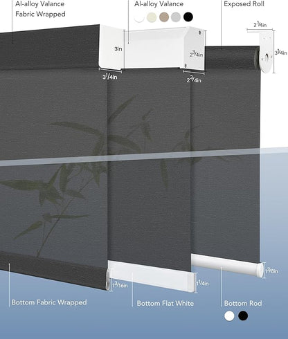 Smart Shades Compatible with Alexa Google Custom to 115" Width Light Filtering Motorized Blinds Automatic Large Window Roller Shade Remote Control 30% Blackout Peacock Black