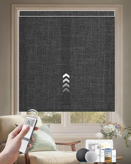Kincmo Motorized Blinds with Remote, Light Filtering Roller Shades Work with Apple Homekit,Alexa,Google Home, Custom Electric Blinds with App,Voice Control (75% Blackout Meridian Midnight)