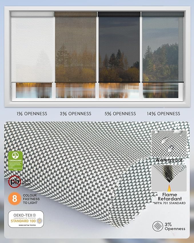 Yoolax Motorized Solar Shades Light Filtering Motorized Blinds with Remote Smart Blinds Work with Alexa, Google, Flame Retardant Roller Shades for Windows, Customized (3% Openness Greyish White)