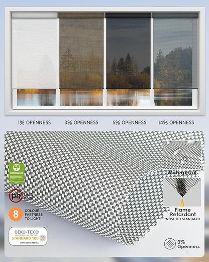 Yoolax Motorized Solar Shades Light Filtering Motorized Blinds with Remote Smart Blinds Work with Alexa, Google, Flame Retardant Roller Shades for Windows, Customized (3% Openness Greyish White)
