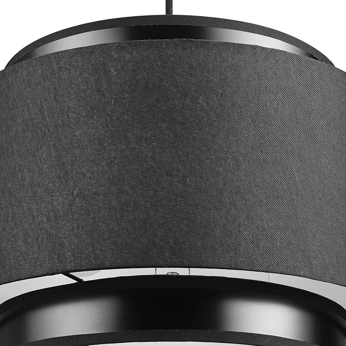 Globe Electric 61189 2-Light Pendant Light Fixture, Matte Black, Linen Outer Shade, Fabric Cord, Dining Room Fixture, Kitchen Island Lighting, Living Room Pendant Light, Hanging Lights for Bedroom