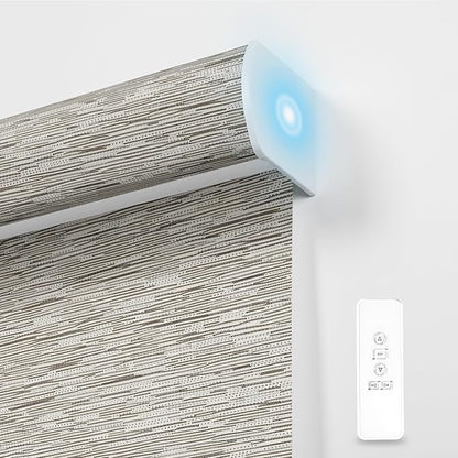 BERISSA Motorized Blinds with Remote,Blackout Smart Blinds for Windows,Jacquard Fabric,Remote Control,Thermal Insulated Automatic Blinds,Electric Blinds with USB/Solar Pannel.Maze Brwon
