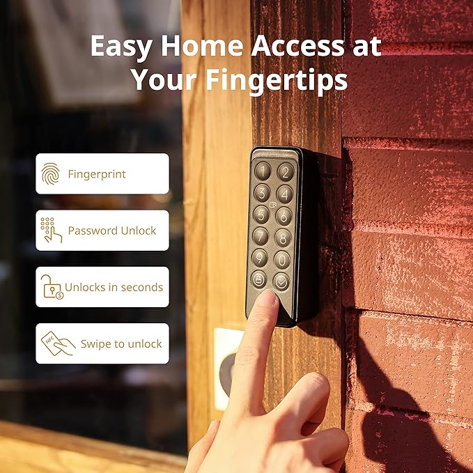 SwitchBot Fingerprint Smart Lock for Existing Deadbolt with Keypad Touch and Hub Mini – Keyless Entry, Password & NFC Card, Auto-Lock, App Control, Alexa Siri Google Compatible