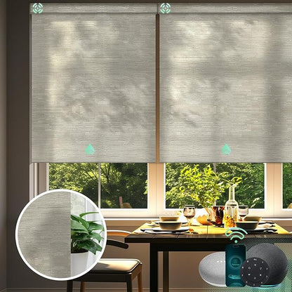 Yoolax Motorized Blinds with Remote, Light Filtering Smart Blinds Work with Alexa, Google, Automatic Roller Shades for Windows, Custom Electric Shades for Living Room Office (Jacquard Coffee)