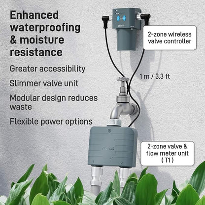 LinkTap T1 2-Outlet Smart Water Timer & Gateway, 2 Built-in Flow Meters | 2 Independent Zones for Garden & Lawn, Weather Adaptive, Real-Time Fault Detection & Alerts, Anti-Freeze Protection, IP66