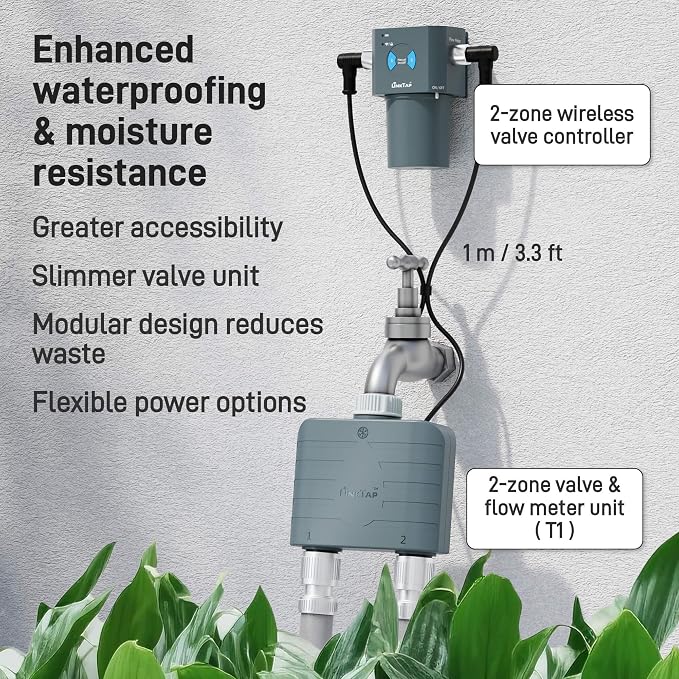 LinkTap T1 2-Zone Smart Hose Timer (Req. Gateway), Multiple Power Options | Irrigation by Weather/Volume/Duration, Intelligent Fault Detection & Alerts, Advanced Flow Monitoring, 2-Yr Warranty, IP66