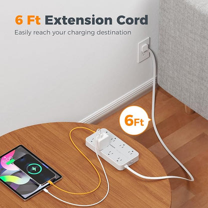 TESSAN Power Strip Surge Protector, 6FT Flat Plug Extension Cord