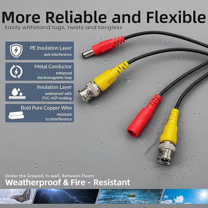 ABLEGRID® 4 Pack 100ft bnc Video Power Cable Security Camera Cable Wire Cord for CCTV dvr Surveillance System (Included 2X BNC to RCA connectors with Each Cable)