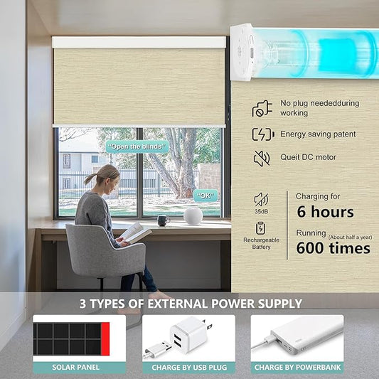 Aprilsmart Motorized Blinds with Remote,Compatible with Apple HomeKit Alexa Google Home- Voice and app Control,Motorized Roller Shades 100% Blackout Custom Size (Safari Cream-04)