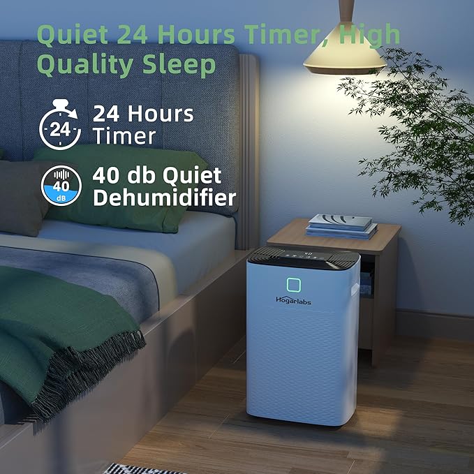 HOGARLABS 50 Pint Dehumidifiers for Home and Basements, with 3 Working Modes, Overflow Protection, and Auto Shut off Restart. Ultra Silent Dehumidifier with Drain Hose and Digital Control Panel.