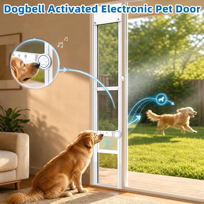 Automatic Doggy Door for Sliding Glass Doors,Doorbell Activation,No Collar