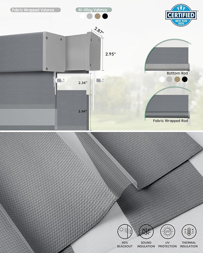 Yoolax Motorized Matter Zebra Blinds Compatible with Alexa, Google Home, Apple HomeKit, Blackout Smart Blinds, Privacy Light Control Horizontal Window Blind for Home (100% Blackout Mesh Silver)