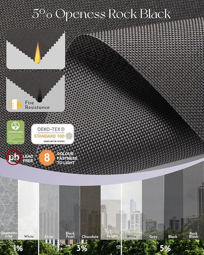 Graywind Motorized Roller Shades Compatible with Alexa Google Hardwired WiFi Smart Light Filtering Blind Remote Automated Blinds Electric Window Shade, Custom Size (5% Openness Rock Black)