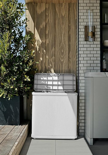 Veradek Tambour Series Outdoor Trash Can with Lid – All-Weather Waste Bin for Patio, Pool, BBQs & Parties | Durable Dual Bag System up to 30 Gallons | Modern Design for Backyard or Deck