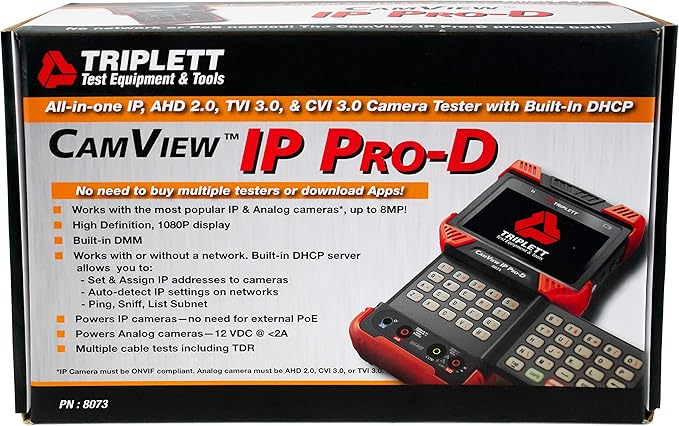 Triplett 8073 CamView IP Pro-D CCTV Camera Tester with Built-in DHCP Server - IP, AHD 2.0, HD-TVI 3.0, HD-CVI 3.0