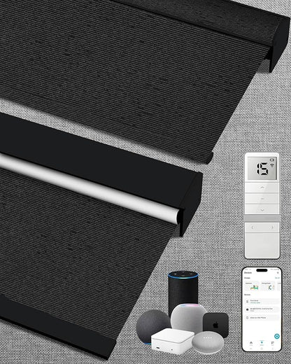 Kincmo Motorized Blinds with Remote,100% Blackout Motorized Roller Shades Work with Apple Homekit,Alexa,Google, Custom Electric Blinds with App,Voice Control (Eclipse Obsidian Black)