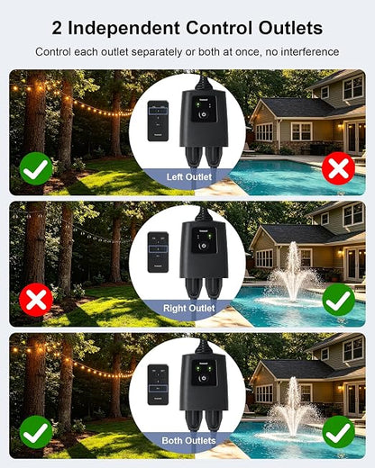 2 Independent Control Outdoor Remote Outlets with Magnetic Switch