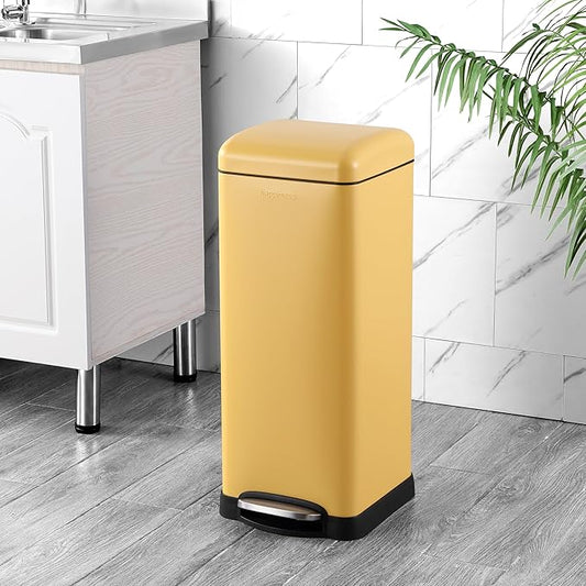 happimess HPM1007K Betty Retro 8-Gallon Step-Open Trash Can, Daffodil Yellow with Soft-Close Lid, Fingerprint Resistant, Modern, Minimalistic for Home, Kitchen, Laundry Room, Office, Bedroom, Bathroom