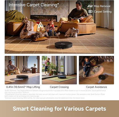 DREAME L60 Ultra Robot Vacuum and Mop, 35,000Pa Suction, Detangling Brush, AI-Enhanced 3D ToF Vision, 100℃ Mop Self-Cleaning, 280+ Object Types, Extendable Side Brush and Mop, Black