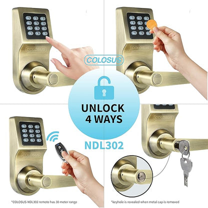 Colosus NDL302 Electronic Digital Keyless Door Lock, Keypad – Smartcode Security, Grant & Control Access for Home, Office (Gold - 4 Key Fobs)