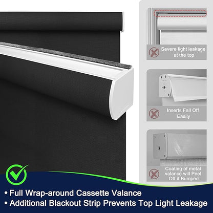 BERISSA Motorized Blinds with Remote,Blackout Smart Blinds for Windows,Linen Fabric,Remote Control,Thermal Insulated Automatic Blinds,Electric Blinds with USB/Solar Pannel.Linen Black