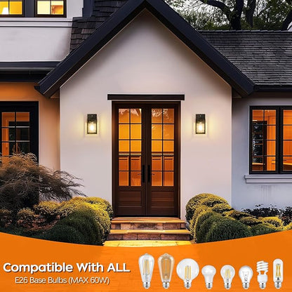 WIHTU Dusk to Dawn Outdoor Lighting Fixtures, Black Exterior Front Porch Light, Sensor Wall Sconce Lamp, Waterproof Wall Lantern, Anti Rust Outside Coach Lights for House, Doorway, Garage