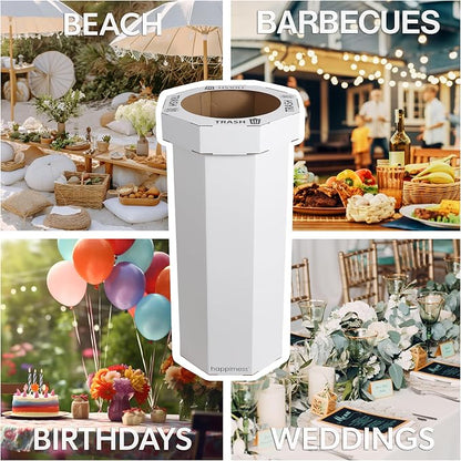 happimess Fleur 25 Gal Trash Can Bin, Cotton White, Set of 2