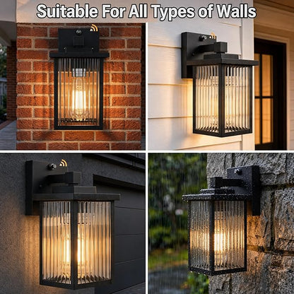 Dusk to Dawn Outdoor Wall Light Fixture, Waterproof Exterior Porch Light with Tempered Glass for House Front Door Garage Patio