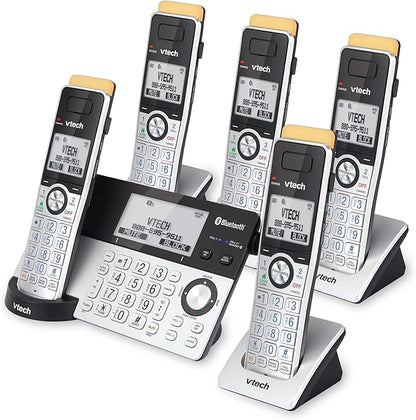 VTech IS8151-5 Super Long Range 5 Handset DECT 6.0 Cordless Phone for Home with Answering Machine, 2300 ft Range, Call Blocking, Bluetooth, Headset Jack, Power Backup, Intercom, Expandable to 12 HS