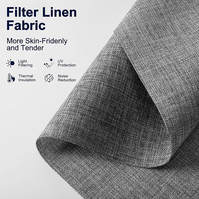 BERISSA Motorized Blinds with Remote,Light Filtering Smart Blinds for Windows,Linen Fabric,Remote Control,Thermal Insulated Automatic Blinds,Electric Blinds with USB/Solar Pannel.Linen Grey